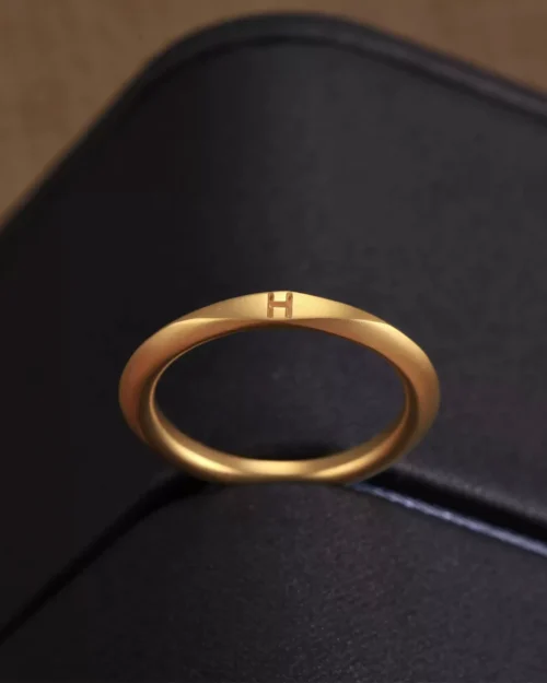 24k-gold-ring-AZK-7031-5 engraved 24k gold ring, custom gold initial ring, minimalist personalized gold band
