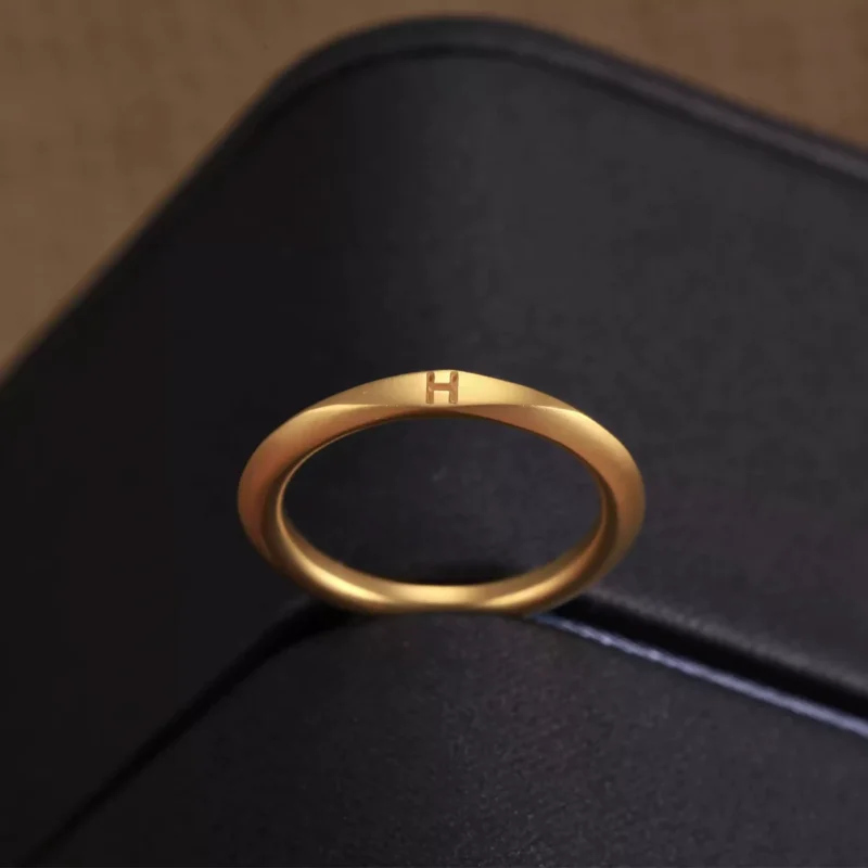 24k-gold-ring-AZK-7031-5 engraved 24k gold ring, custom gold initial ring, minimalist personalized gold band