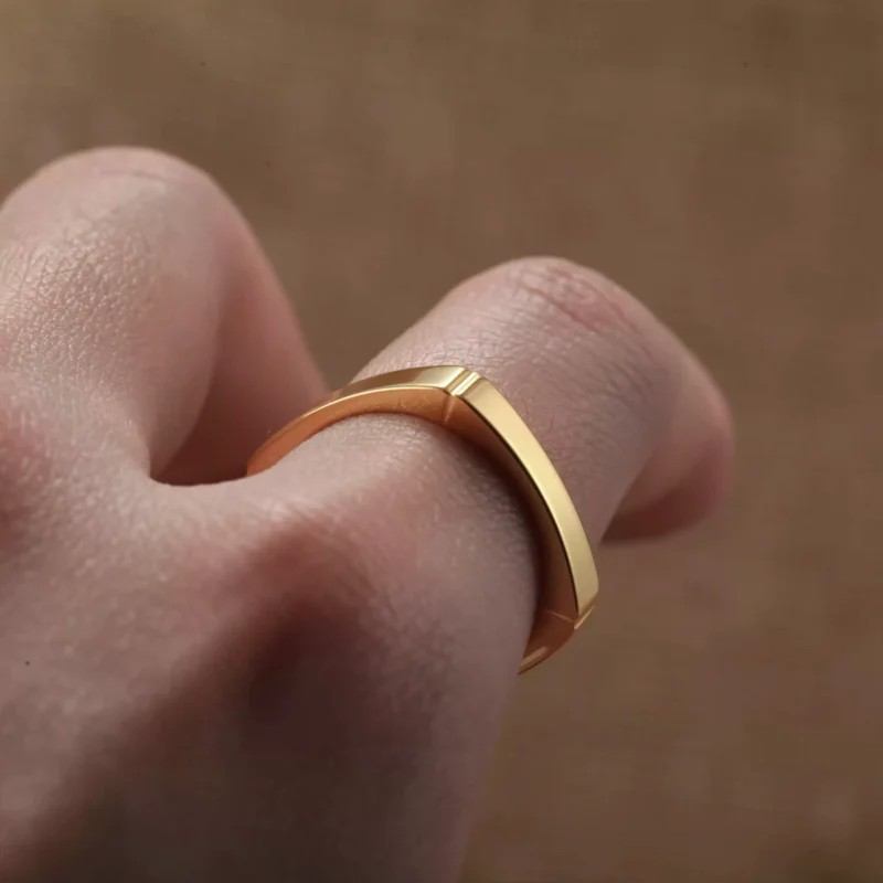 24k-gold-ring-AZK-7032-2 square gold ring, geometric 24k gold band, minimalist solid gold ring