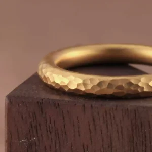Hammered Texture 24K Gold Ring - Handcrafted AU999 Pure Gold Matte Band 2 Hammered texture 24K gold ring, faceted gold ring, geometric 24k gold band, minimalist solid gold ring