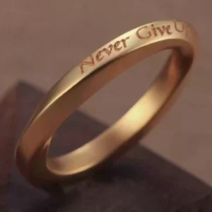 Never Give Up Gold ring Engraved 24K Pure Gold Ring - AU999 Inspirational Band 2 Never Give Up gold ring, solid 24k mobius gold ring with engraved text, hand-forged wedding band pure gold