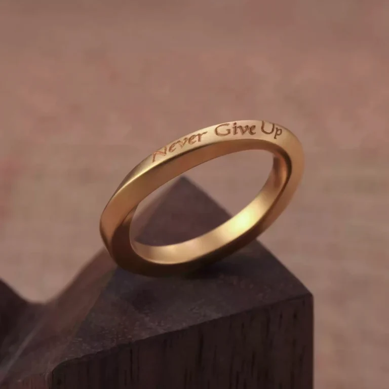 solid 24k mobius gold ring with engraved text, hand-forged wedding band pure gold