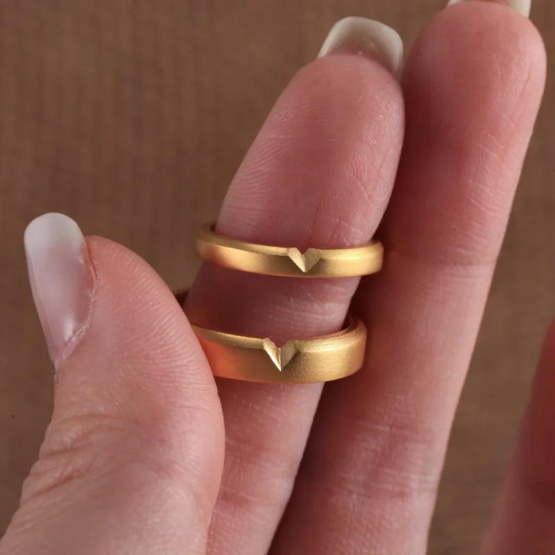 24k-gold-ring-AZK-7037-5 парные обручальные кольца, обручальные кольца из 24-каратного золота, золотое кольцо с вырезом в форме сердца, ручной ковки парные кольца, цельнолитые золотые кольца любви