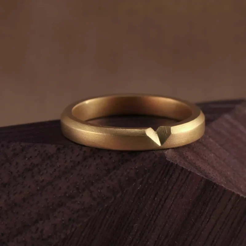 24k-gold-ring-AZK-7037-6 парные обручальные кольца, обручальные кольца из 24-каратного золота, золотое кольцо с вырезом в форме сердца, ручной ковки парные кольца, цельнолитые золотые кольца любви