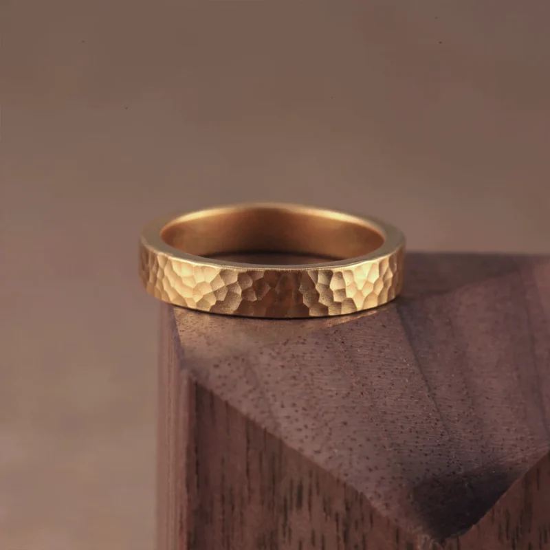 AZK-7001-2 hammered gold ring, 24k gold ring, hand-forged gold band