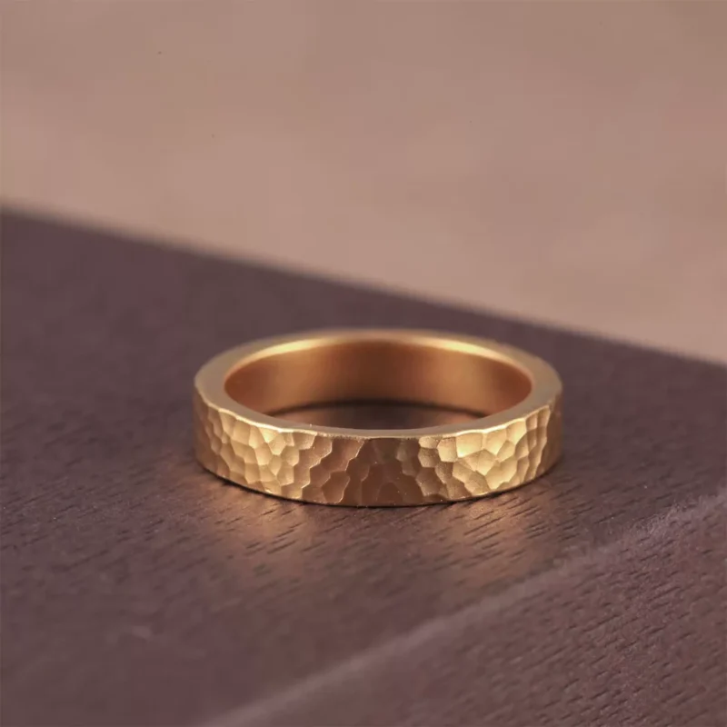 AZK-7001-3 hammered gold ring, 24k gold ring, hand-forged gold band