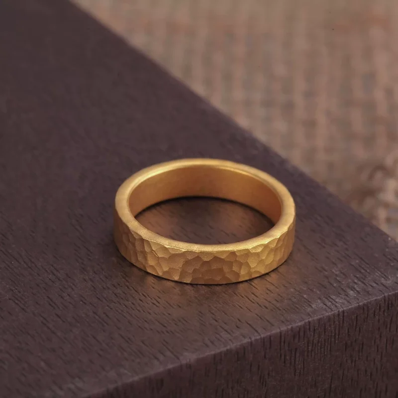 AZK-7001-4 hammered gold ring, 24k gold ring, hand-forged gold band