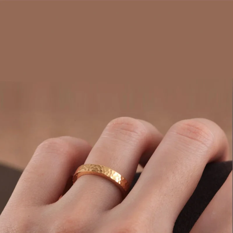 AZK-7001-5 hammered gold ring, 24k gold ring, hand-forged gold band