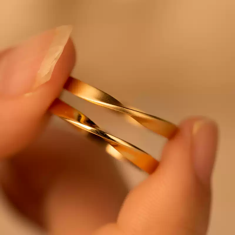 18k-gold-ring-AZK-7071-1 18K Gold Couple Wedding Rings, Mobius Design, Men's & Women's Wedding Bands with Diamond Decoration