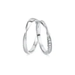 18K Gold Couple Wedding Rings, Mobius Design, Men's & Women's Wedding Bands with Diamond Decoration