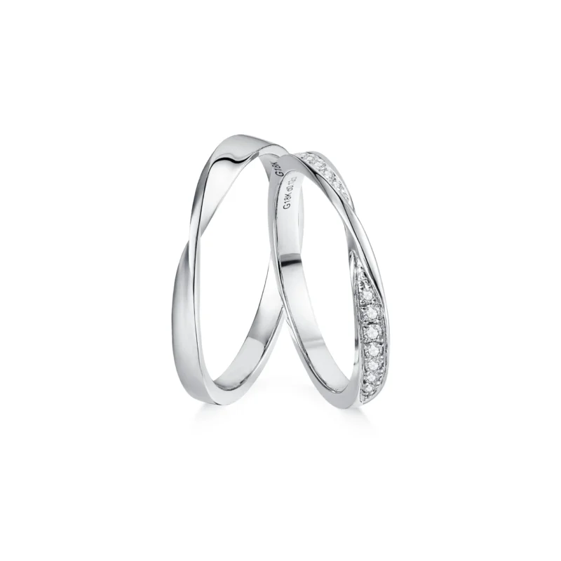 18k-gold-ring-AZK-7071-11 18K Gold Couple Wedding Rings, Mobius Design, Men's & Women's Wedding Bands with Diamond Decoration