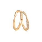 18K Gold Couple Wedding Rings, Mobius Design, Men's & Women's Wedding Bands with Diamond Decoration