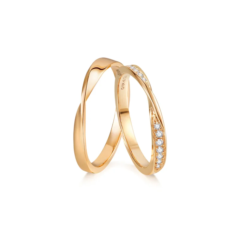 18k-gold-ring-AZK-7071-12 18K Gold Couple Wedding Rings, Mobius Design, Men's & Women's Wedding Bands with Diamond Decoration