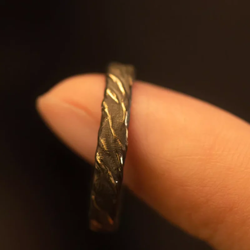 خاتم من الذهب عيار 18 قيراطًا، مصنوع يدويًا بتقنيات قديمة، مثالي لحفلات الزفاف والهدايا