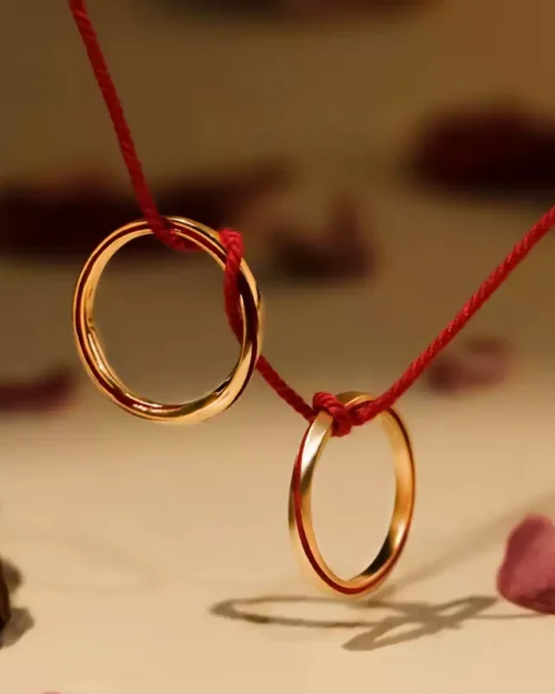 18K Pure Gold Wedding Band, Elegant Design with Red Line Detail, Perfect for Weddings and Gifting