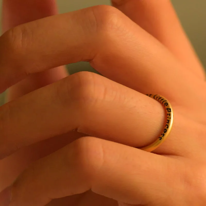 18K Pure Gold Custom Ring, "Dear little Princess" Engraving, Perfect for Gifting