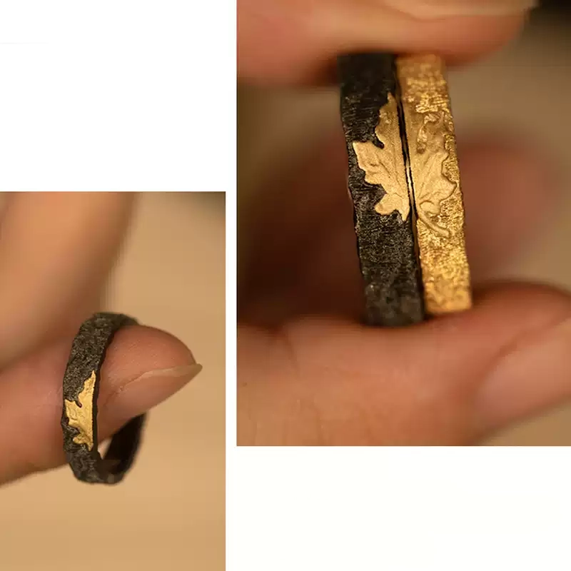 خواتم زفاف من الذهب الخالص عيار 18 قيراطًا باللون الأسود، بتصميم متميز ذي ملمس فريد، رمز مثالي للحب والخلود