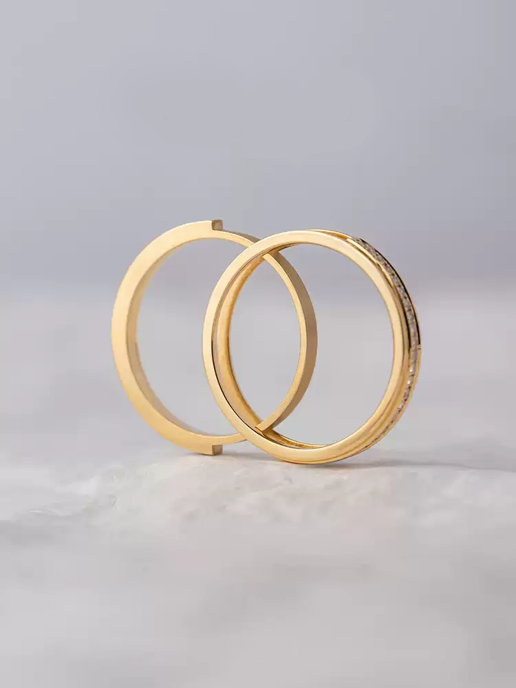 24k-gold-ring-AZK-7066-03 18K Gold Diamond Wedding Rings, Exquisite Classic Design, A Symbol of Eternal Love