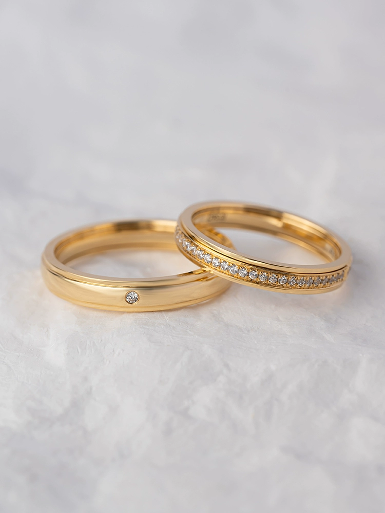 24k-gold-ring-AZK-7066-05 18K Gold Diamond Wedding Rings, Exquisite Classic Design, A Symbol of Eternal Love