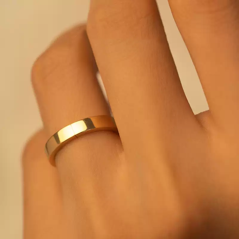 24k-gold-ring-AZK-7068-01 แหวนแต่งงานดีไซน์พิเศษทอง 18K แบบเรียบง่ายทันสมัย สามารถปรับแต่งได้