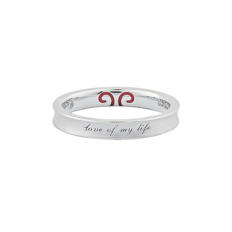 24k-gold-ring-AZK-7070-05 18K Gold Wedding Rings, Personalized Engraving with Red Accents, Custom Couple Rings