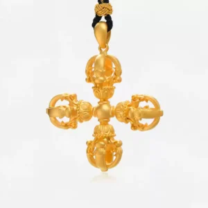24K Gold Cross Vajra Pendant – Solid Customizable Gold Amulet 2 24K Gold Cross Vajra Pendant