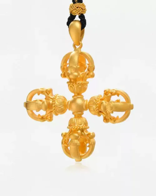 24K Gold Cross Vajra Pendant – Solid Customizable Gold Amulet