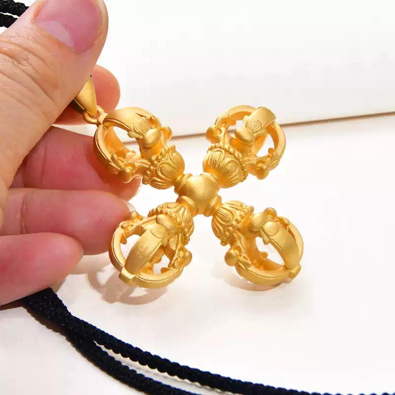 24k-gold-AZK-8005-3 24K Gold Cross Vajra Pendant – Solid Customizable Gold Amulet