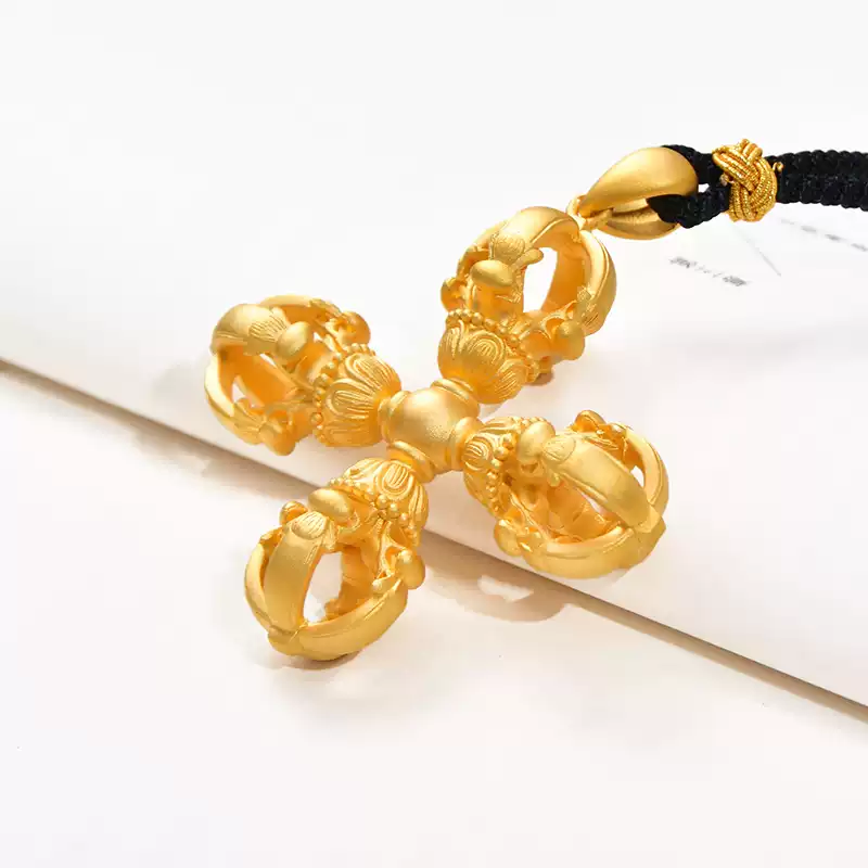 24k-gold-AZK-8005-4 24K Gold Cross Vajra Pendant – Solid Customizable Gold Amulet