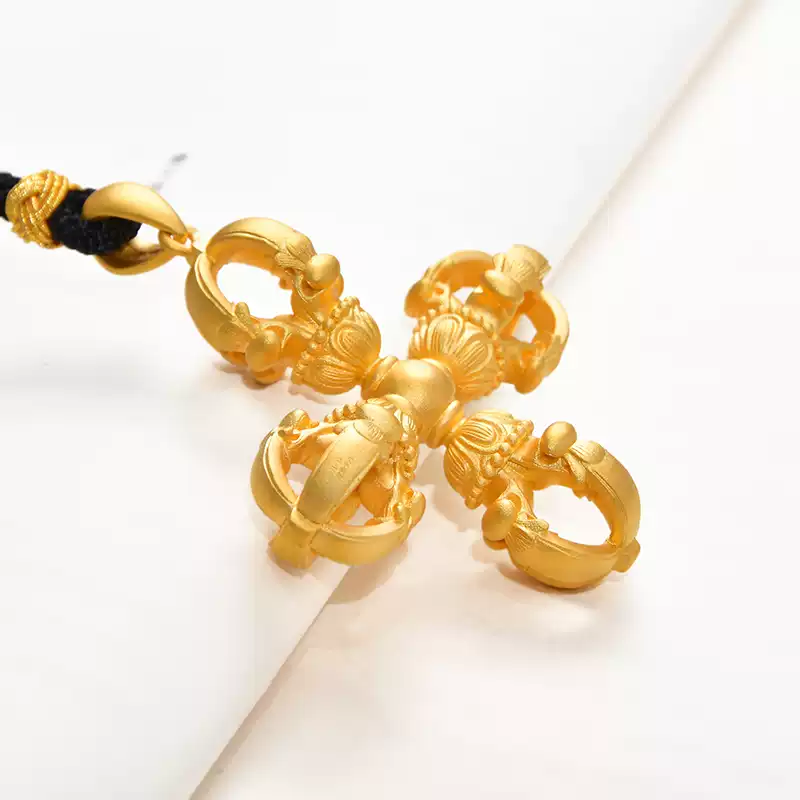 24k-gold-AZK-8005-5 24K Gold Cross Vajra Pendant – Solid Customizable Gold Amulet