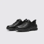 lightweight boa walking sneakers in black, front 45-degree view of the pair on a light gray background
