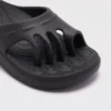 toe separator arch support slide sandals for women - open-toe cushioned platform in black, close-up view of the toe on a light gray background