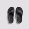 toe separator arch support slide sandals for women - open-toe cushioned platform in black, top-down view of the pair on a light gray background