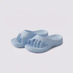 toe separator arch support slide sandals for women - open-toe cushioned platform in blue, front 45-degree view of the pair on a light gray background
