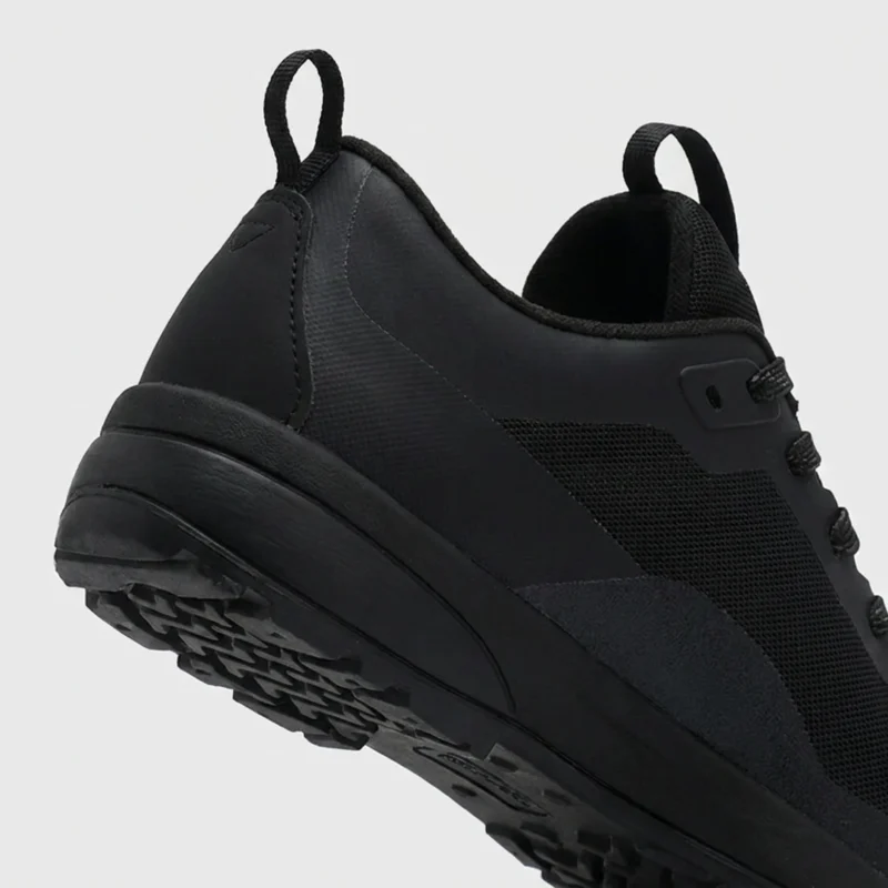 Heel detail of black trail running shoes