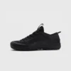 Men's low-top breathable trail running shoes in black, left side profile view