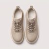 Beige menu2019s leather casual sneakers top view showing laces and padded collar