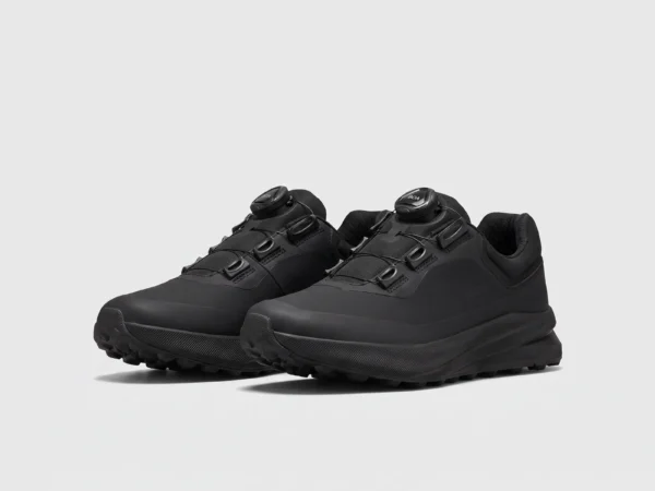 BOA closure hiking sneakers - black front 45 degree pair view