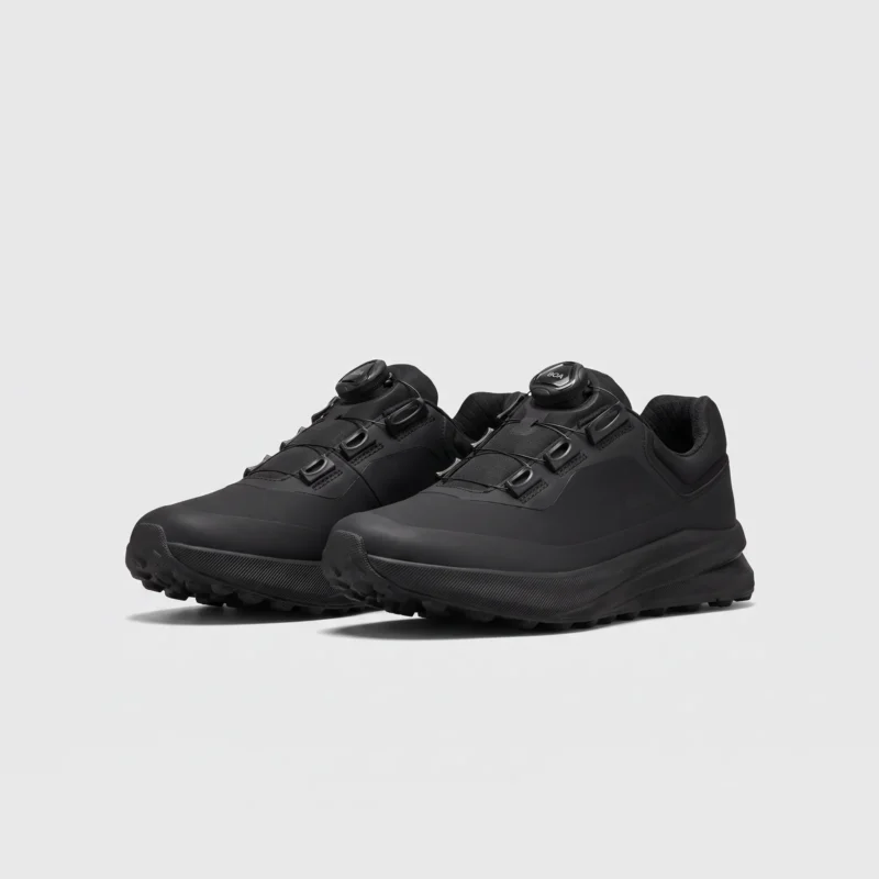 BOA closure hiking sneakers - black front 45 degree pair view