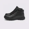 Black high-top leather boots, left side profile view