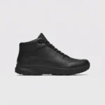Black high-top leather boots, right side profile view