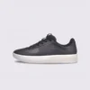 Retro German trainer sneakers in black, left side profile view