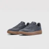 Retro German trainer sneakers in gray brown, front 45 degree view
