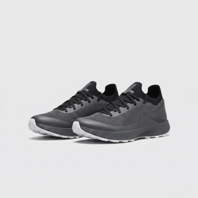 Lightweight trail running sneakers - gray front 45 degree pair view