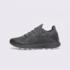 lightweight trail running sneakers in gray, left side profile view on a light gray background