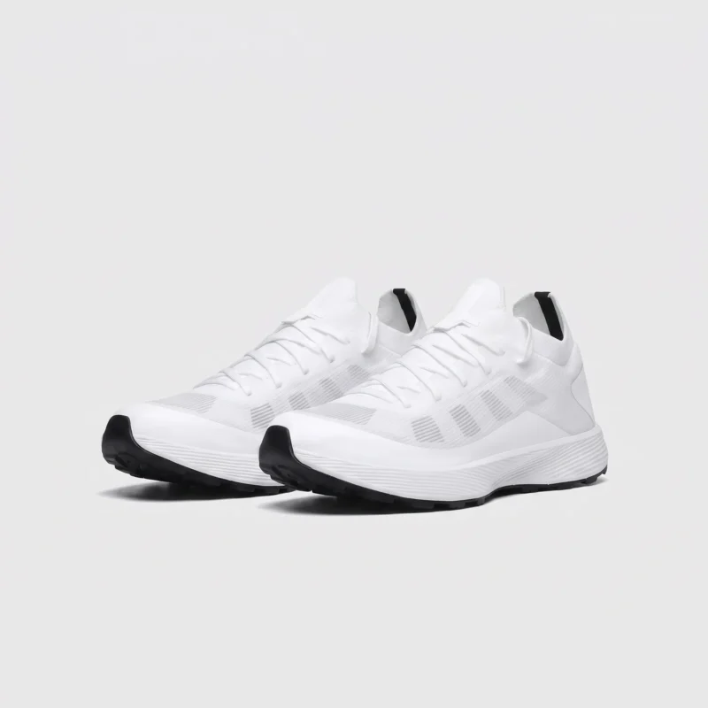 Lightweight trail running sneakers - white front 45 degree pair view