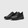 Waterproof leather hiking sneakers - black litchi grain front 45 degree pair view