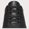 Waterproof leather hiking sneakers - black matte lace-up closure close-up