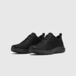 Waterproof leather hiking sneakers - black matte front 45 degree pair view