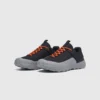 Men's waterproof trail running shoes in black gray, front 45 degree view